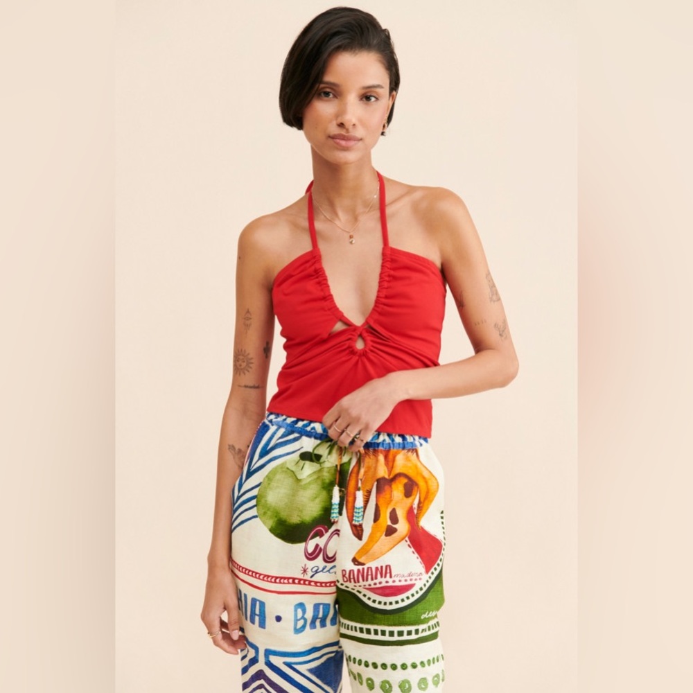 Anthropologie Ruched Keyhole Halter Top